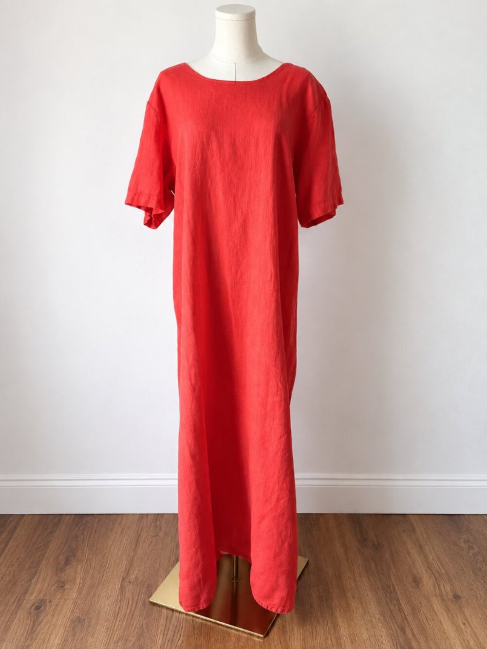 Vintage Russ Berens Malibu 100% Linen Maxi Dress XL Coral Red Made USA boho